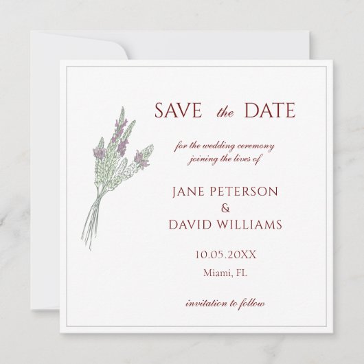 Franse lavendel Save the Date Uitnodiging (Voorkant)
