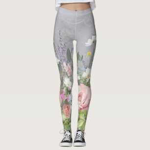 Franse lavender Painted Floral Pink Peony Flowers Leggings