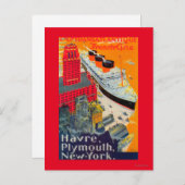 Franse lijnreisposter, Havre-to-Plymouth, NY Briefkaart (Voorkant / Achterkant)