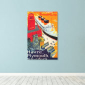 Franse lijnreisposter, Havre-to-Plymouth, NY Canvas Afdruk (Insitu (Houten vloer))