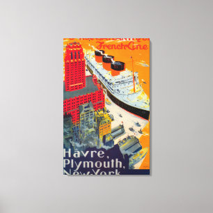 Franse lijnreisposter, Havre-to-Plymouth, NY Canvas Afdruk