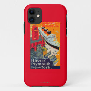 Franse lijnreisposter, Havre-to-Plymouth, NY iPhone 11 Hoesje