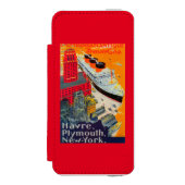 Franse lijnreisposter, Havre-to-Plymouth, NY Incipio iPhone Portemonnee Hoesje (Voorkant Agenda)