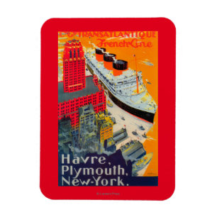 Franse lijnreisposter, Havre-to-Plymouth, NY Magneet