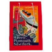 Franse lijnreisposter, Havre-to-Plymouth, NY Medium Cadeauzakje (Voorkant)