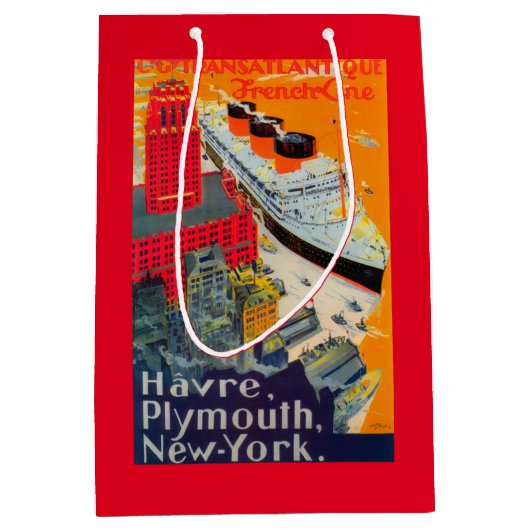 Franse lijnreisposter, Havre-to-Plymouth, NY Medium Cadeauzakje (Voorkant)