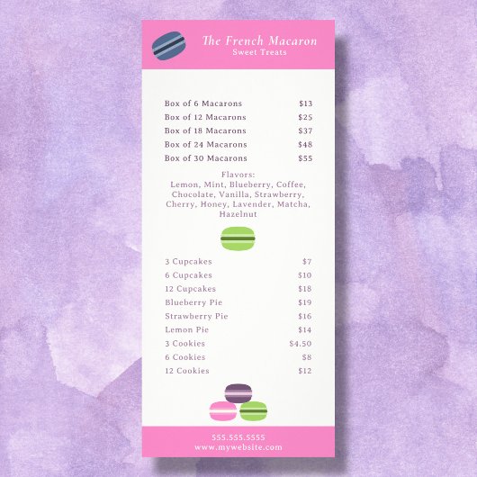 Franse Macaron Menu & Prijslijst Rack Card