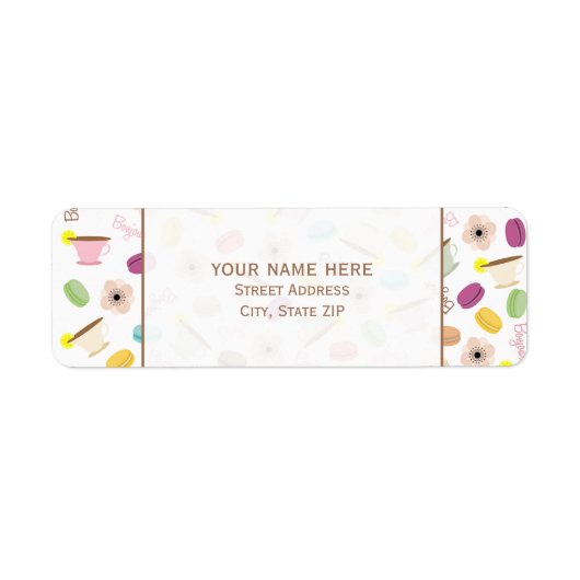 Franse Macarons Anemonen & Teacups Adreslabel Etiket (Voorkant)