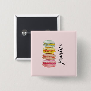 Franse Macarons Aquarel Monogram Vierkante Button 5,1 Cm