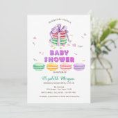 Franse Macarons, gestreept Baby shower Kaart (Staand voorkant)