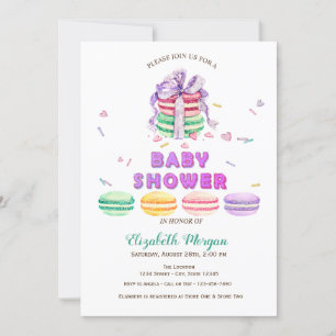 Franse Macarons, gestreept Baby shower Kaart