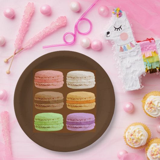 Franse Macarons, Multi-Kleurige Pastelkeramiek Teg Papieren Bordje (Feest)