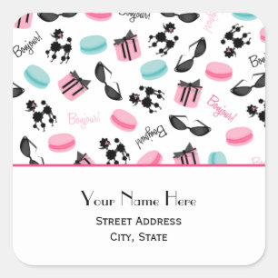 Franse Macarons & Poedels Adres Sticker