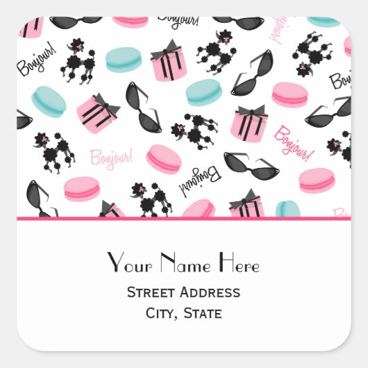 Franse Macarons & Poedels Adres Sticker (Voorkant)