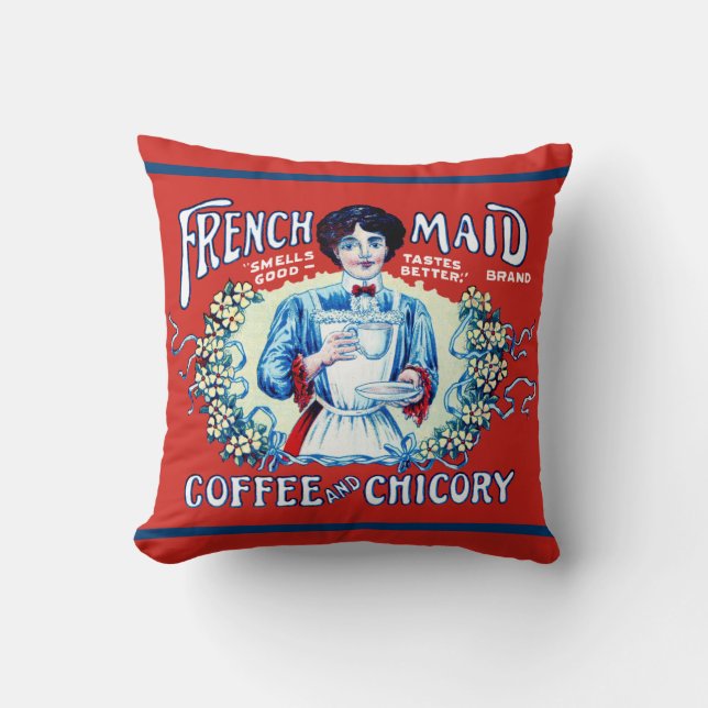 Franse Maid Coffee en Chicory Kussen (Voorkant)