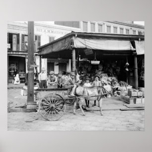 Franse markt in New Orleans, 1910. Antieke foto Poster