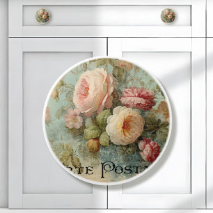 Franse marktbloem  roze en witte bloem keramische knop