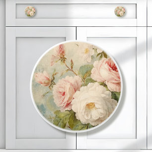 Franse marktbloem roze en witte bloem keramische knop