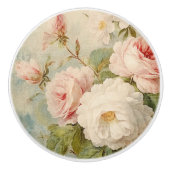 Franse marktbloem  roze en witte bloem keramische knop (Voorkant)