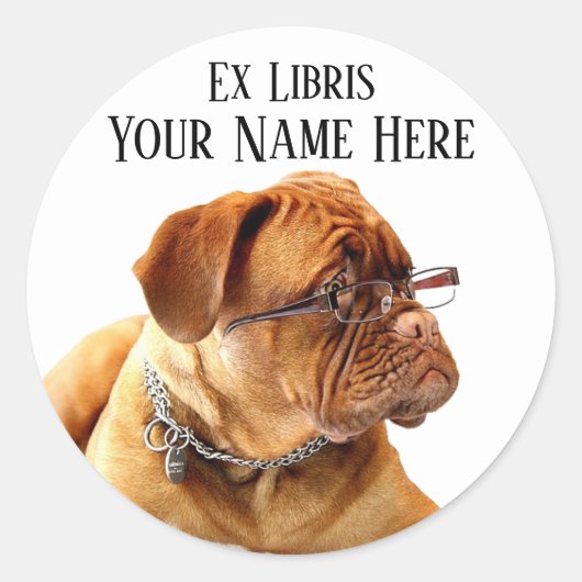 Franse Mastiff in Glasses Bookplate Sticker (Voorkant)
