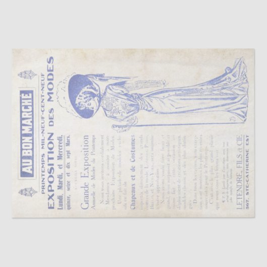 Franse Mode Ad Blue Lady Decoupage Tissuepapier (Voorkant)