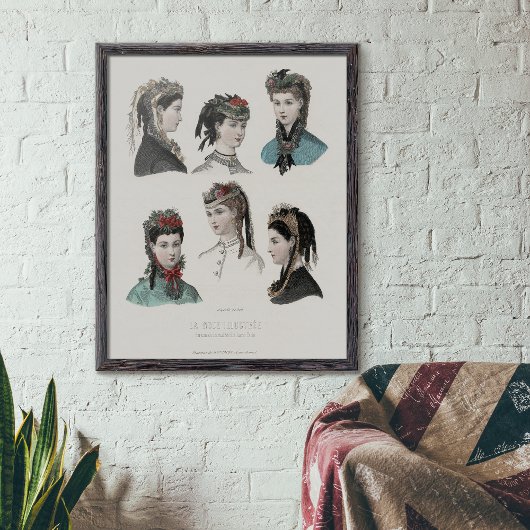  Franse Mode Illustratie Vrouwen in Petten Poster