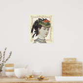 Franse  Mode Lady Poppies in Pet Poster (Keuken)