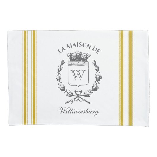  Franse Mosterd Ticking Tape Kussensloop (Voorkant-Links)