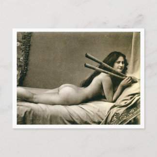 Franse Nude Woman, muziekmaker,  Briefkaart