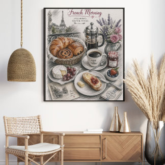 Franse ochtend in Parijs ontbijt Poster