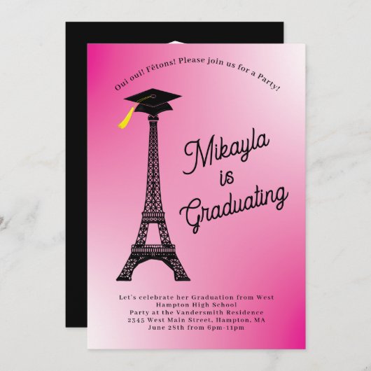 Franse opgraafpartij Eiffel Tower Pink Kaart (Voorkant / Achterkant)