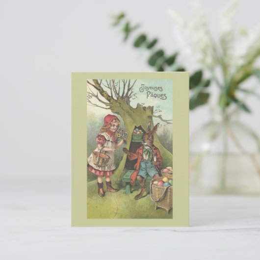 Franse paashaas met pijpleiding feestdagenkaart (Staand voorkant)