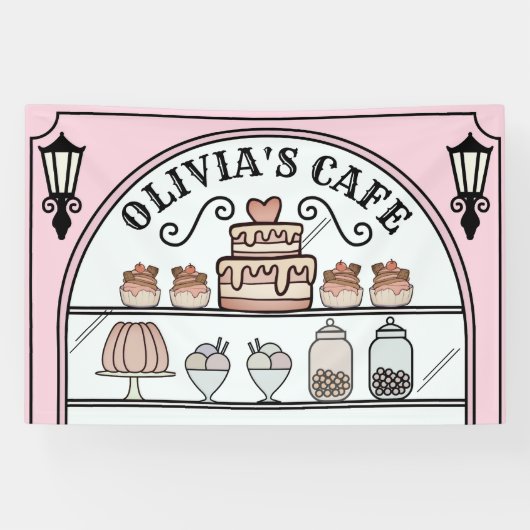 Franse Parijse Café winkelraam Verjaardag Achtergr Spandoek (Horizontaal)