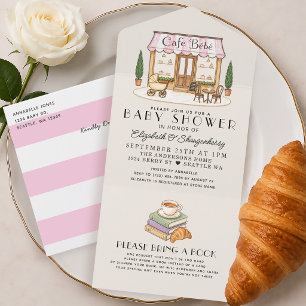 Franse Paris Café Bébé Girl Baby Shower All In One Uitnodiging
