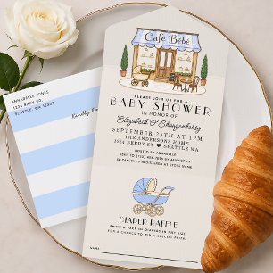 Franse Paris Café Bébé Jongen Baby Shower All In One Uitnodiging