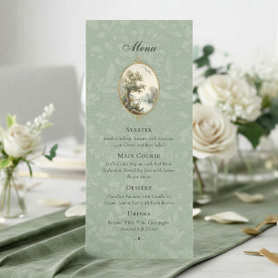 Franse Pastorale Saliegroene Trouwmenukaart Menu