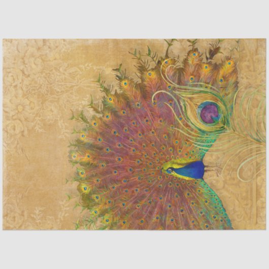 Franse  Pauw Veer Goud Bloemen Damask Tissuepapier (Voorkant)