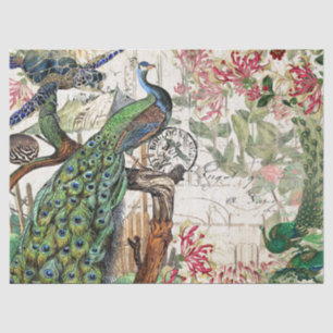Franse "Peacock Bird Turtle Blowfish Flowers" Tissuepapier