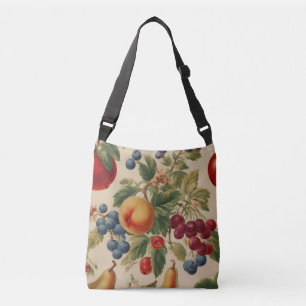 Franse perzik, kersen, bosbessen, peren, appels crossbody tas