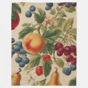 Franse perzik, kersen, bosbessen, peren, appels fleece deken