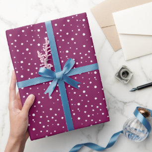 Franse Plum White Falling Snow Holiday Cadeaupapier