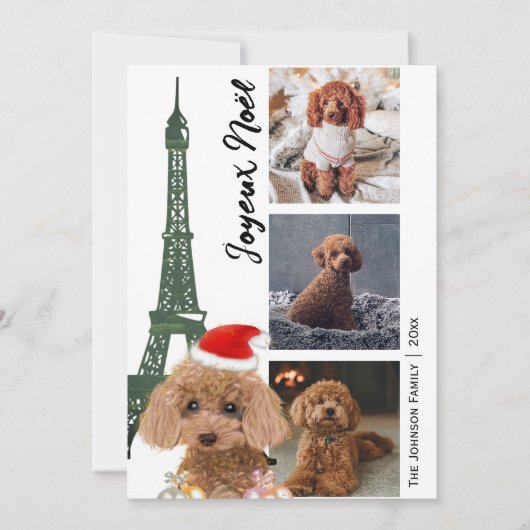 Franse poodle Eiffel Tower Foto Parijs Kerstmis Feestdagenkaart (Voorkant)