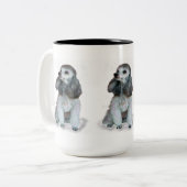 "FRANSE POODLE MOK" TWEEKLEURIGE KOFFIEMOK (Voorkant links)