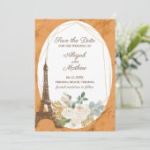 Franse provinciale Rozen, koper, olifantentoren Save The Date (Staand voorkant)