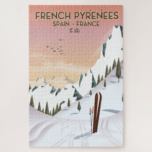 Franse Pyreneeën ski-poster Legpuzzel (Verticaal)