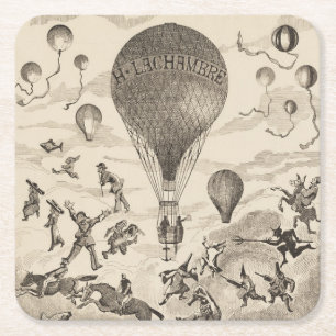 Franse reclame voor ballonfabrikant vierkante kartonnen onderzetter