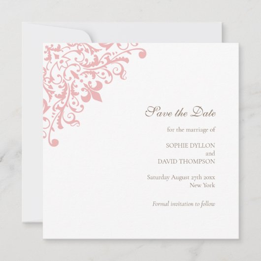 Franse Regency Pink Fleur de Wedding Save the Date (Voorkant)