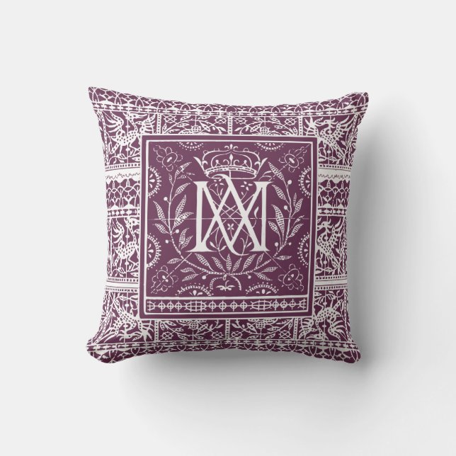 Franse Renaissance Phoenix Monogram MA Kussen (Voorkant)