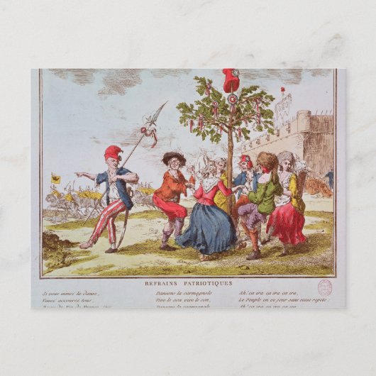 Franse revolutionairen dansen de carmagnole briefkaart (Voorkant)
