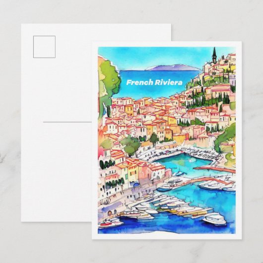 Franse Riviera Art  Illustratie Reizen Briefkaart (Voorkant / Achterkant)